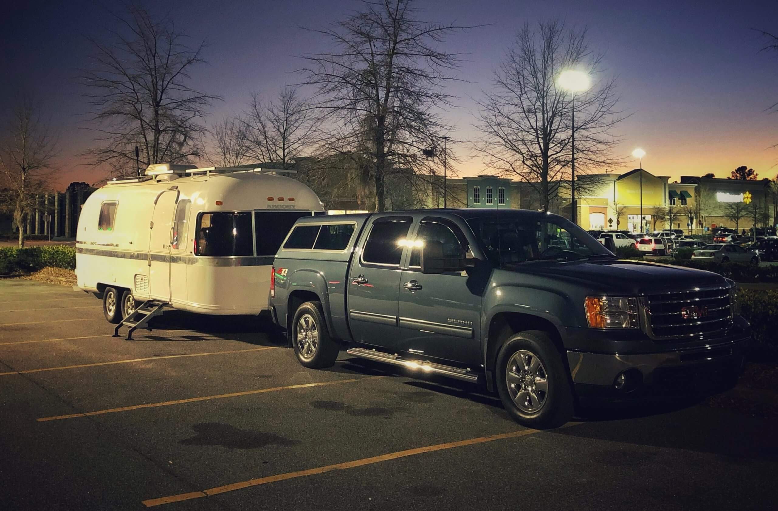 RV with Car, Parked in Parking