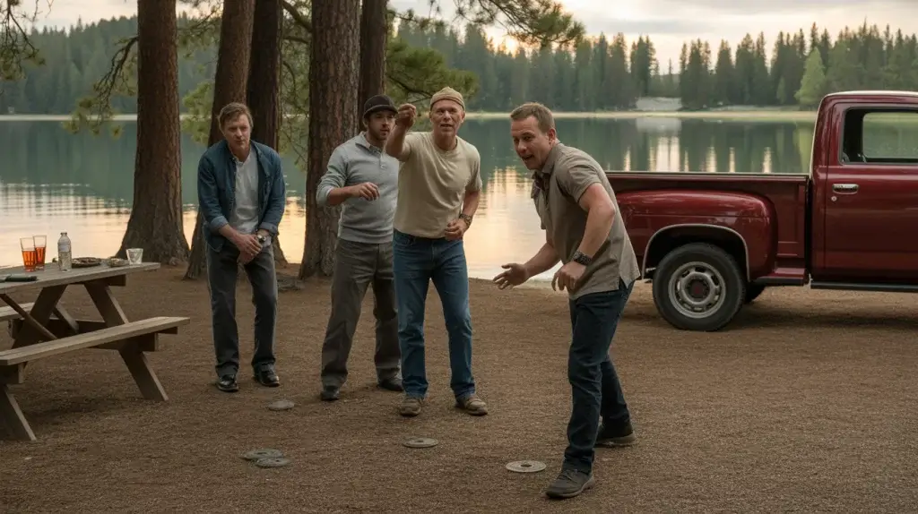 Group activities on mens camping trip